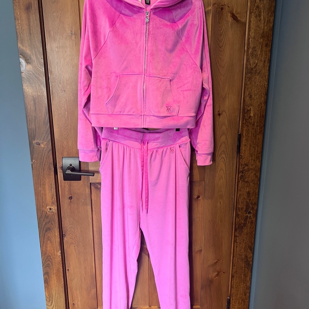 Victoria's Secret Pink Velour Sweatpants & Hoodie Set